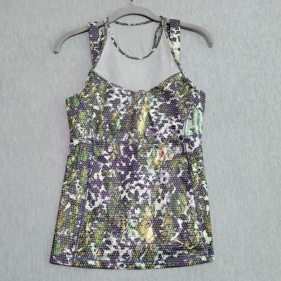 Lululemon Running In The City Mesh Tank Top Size 6 Floral White Multi Pistachio - Picture 2 of 12